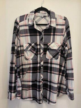 Maternity Plaid Button Down Shirt Black Pink Gray XL Extra Large Eden & Olivia